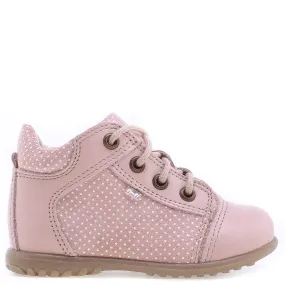 (2369-3) Emel Lace Up First Shoes pink polka dots