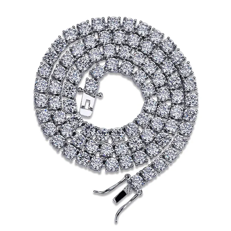 3mm Iced Out AAA Zircon 1 Row Tennis Chain Necklace Men's Hip-hop Jewelry