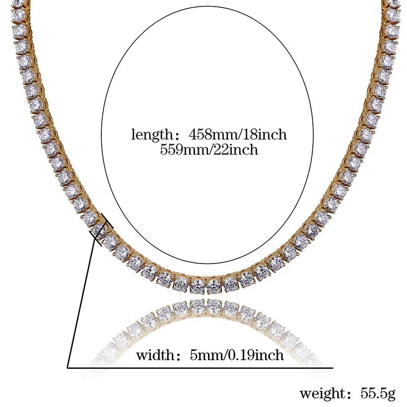 3mm Iced Out AAA Zircon 1 Row Tennis Chain Necklace Men's Hip-hop Jewelry