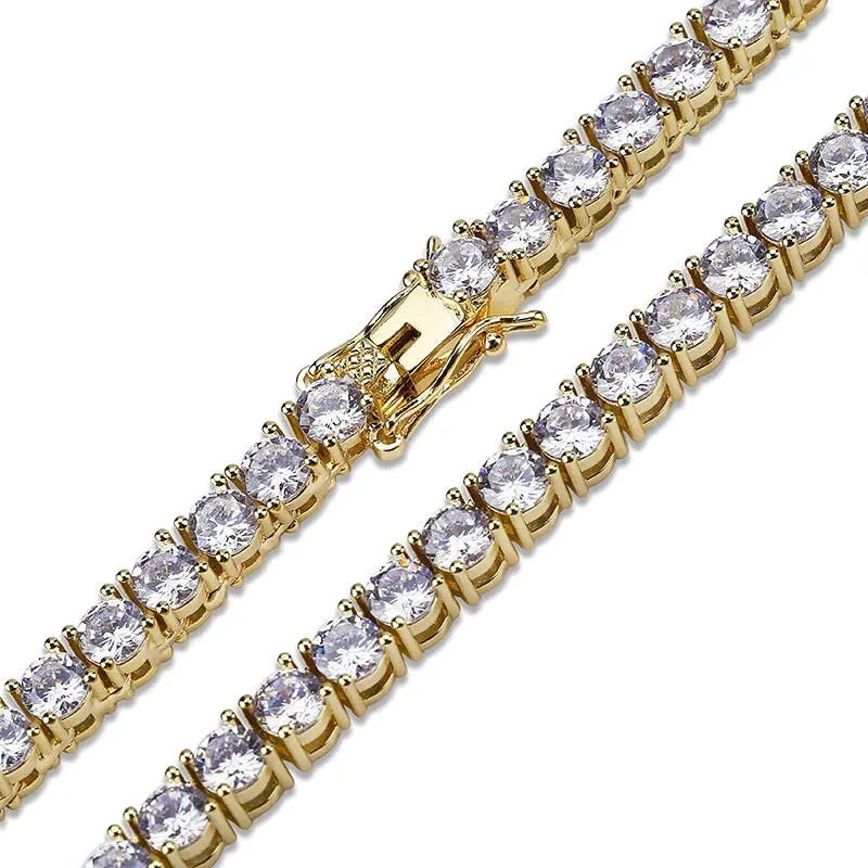 3mm Iced Out AAA Zircon 1 Row Tennis Chain Necklace Men's Hip-hop Jewelry