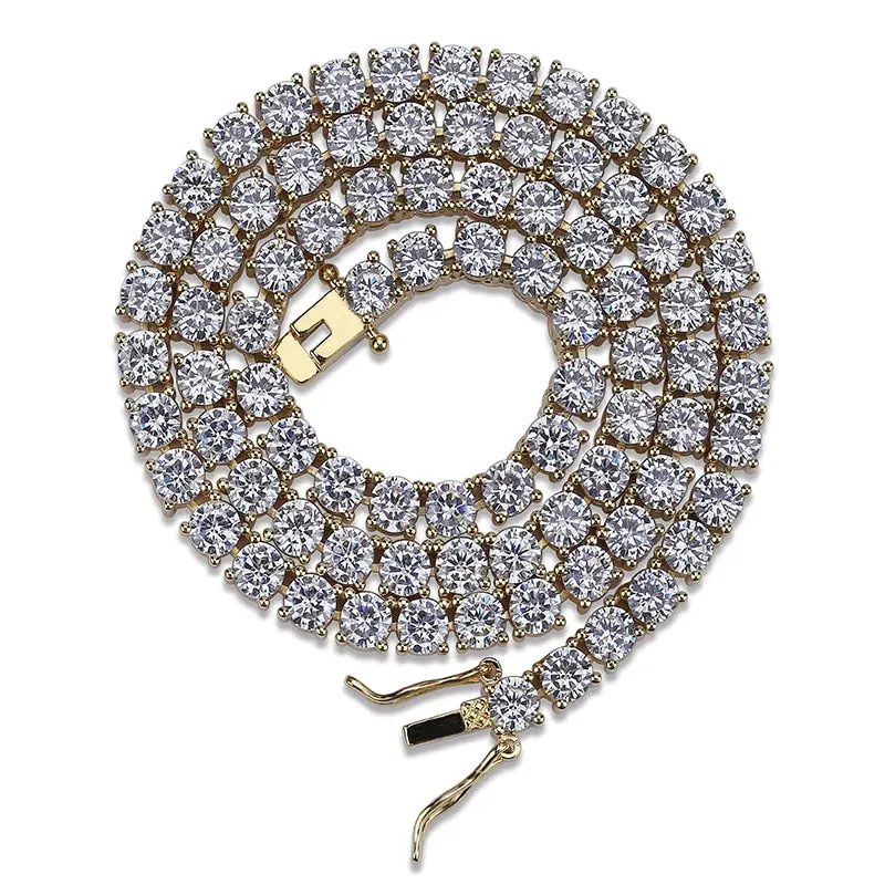 3mm Iced Out AAA Zircon 1 Row Tennis Chain Necklace Men's Hip-hop Jewelry