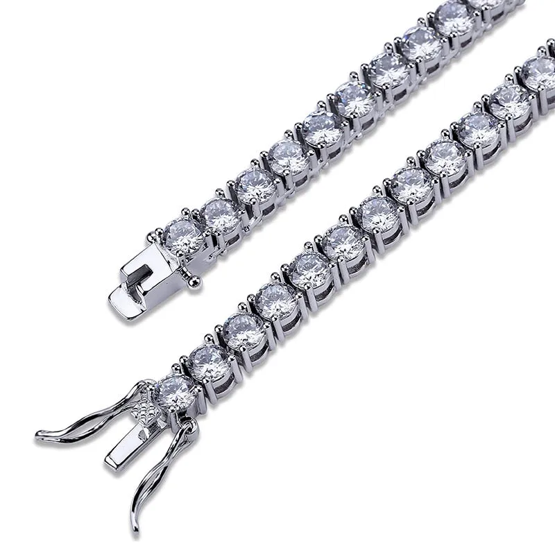 3mm Iced Out AAA Zircon 1 Row Tennis Chain Necklace Men's Hip-hop Jewelry