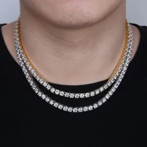 3mm Iced Out AAA Zircon 1 Row Tennis Chain Necklace Men's Hip-hop Jewelry