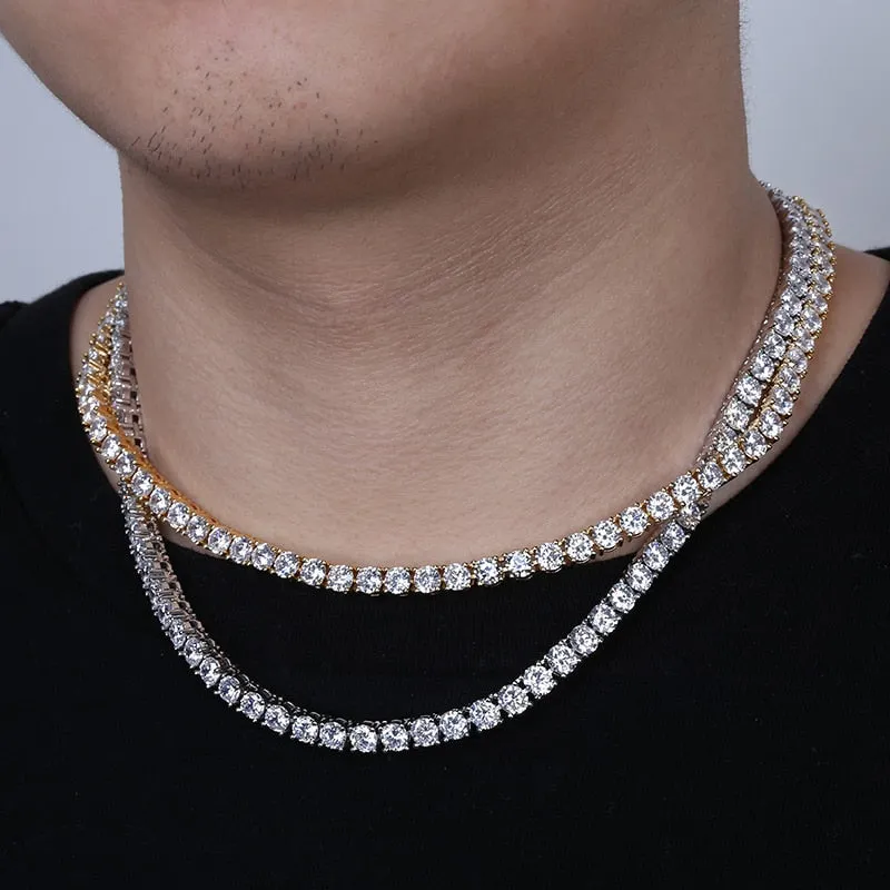 3mm Iced Out AAA Zircon 1 Row Tennis Chain Necklace Men's Hip-hop Jewelry