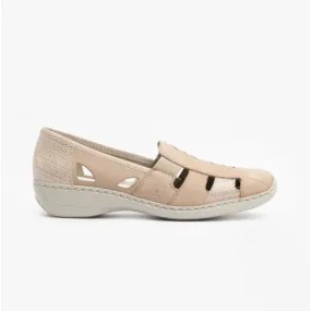 41385-60 Ladies Leather Slip-On Shoes Beige