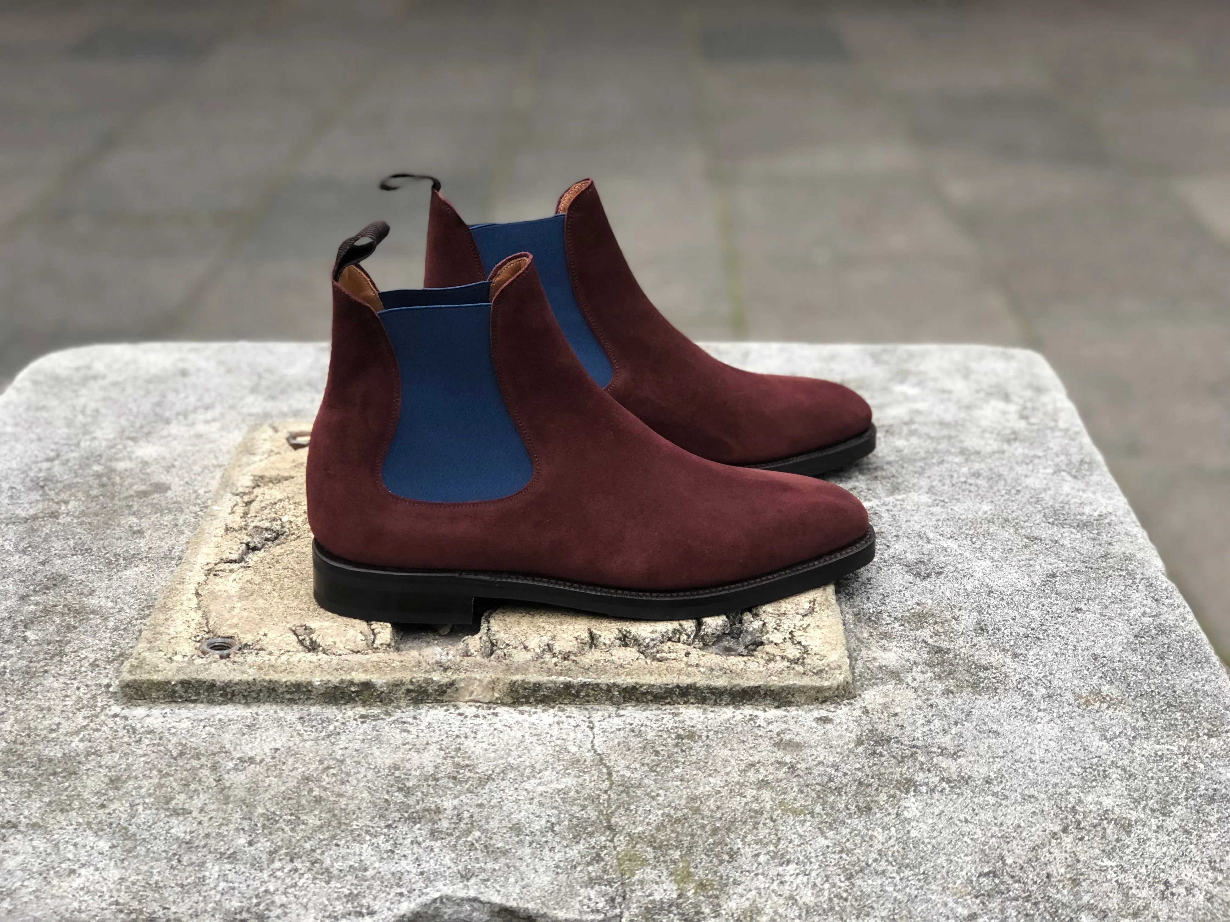 Alki - MTO - Burgundy Suede / Blue Gore - LPB Last - Double City Rubber Sole