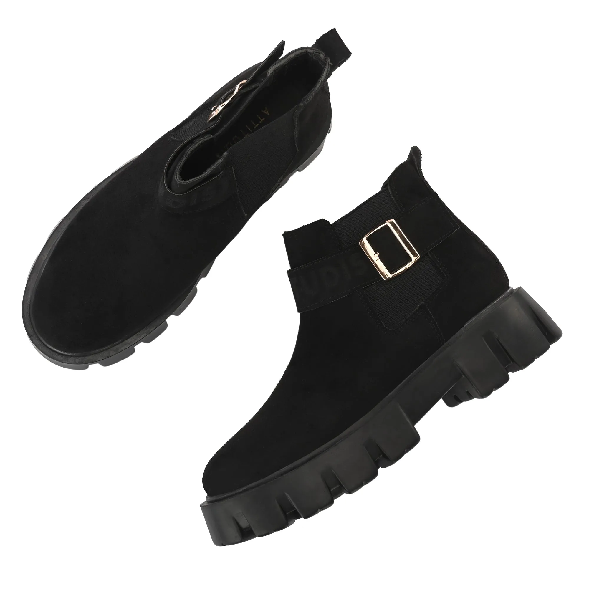 Attitudist Unisex Black Mid Top High Heel Jodhpur Boots