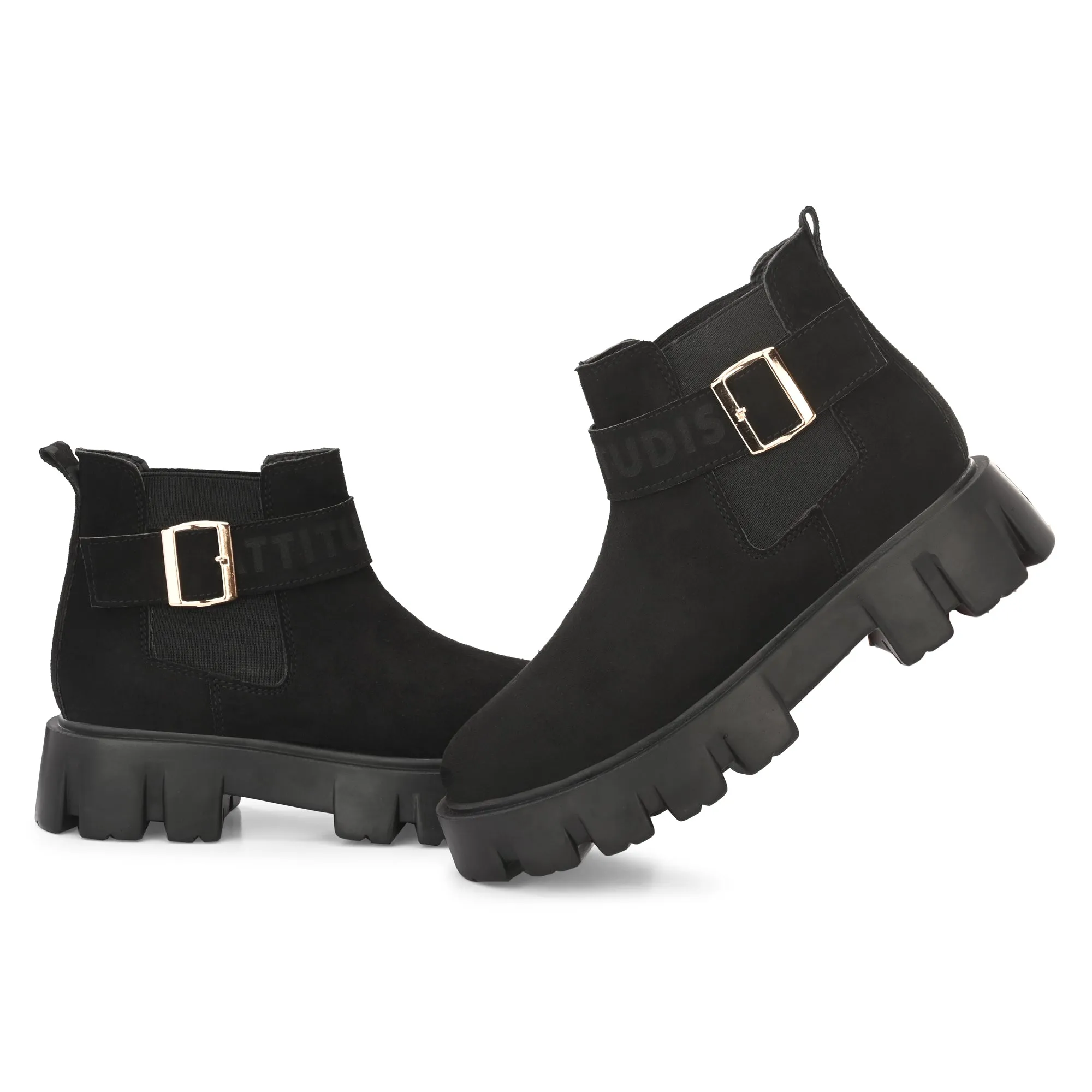 Attitudist Unisex Black Mid Top High Heel Jodhpur Boots