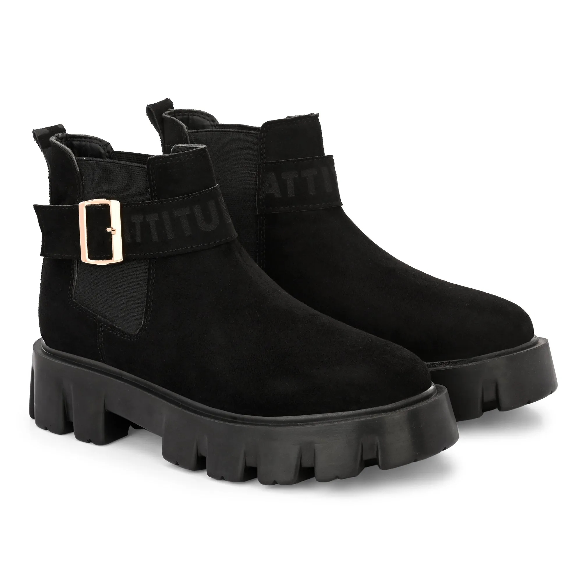 Attitudist Unisex Black Mid Top High Heel Jodhpur Boots