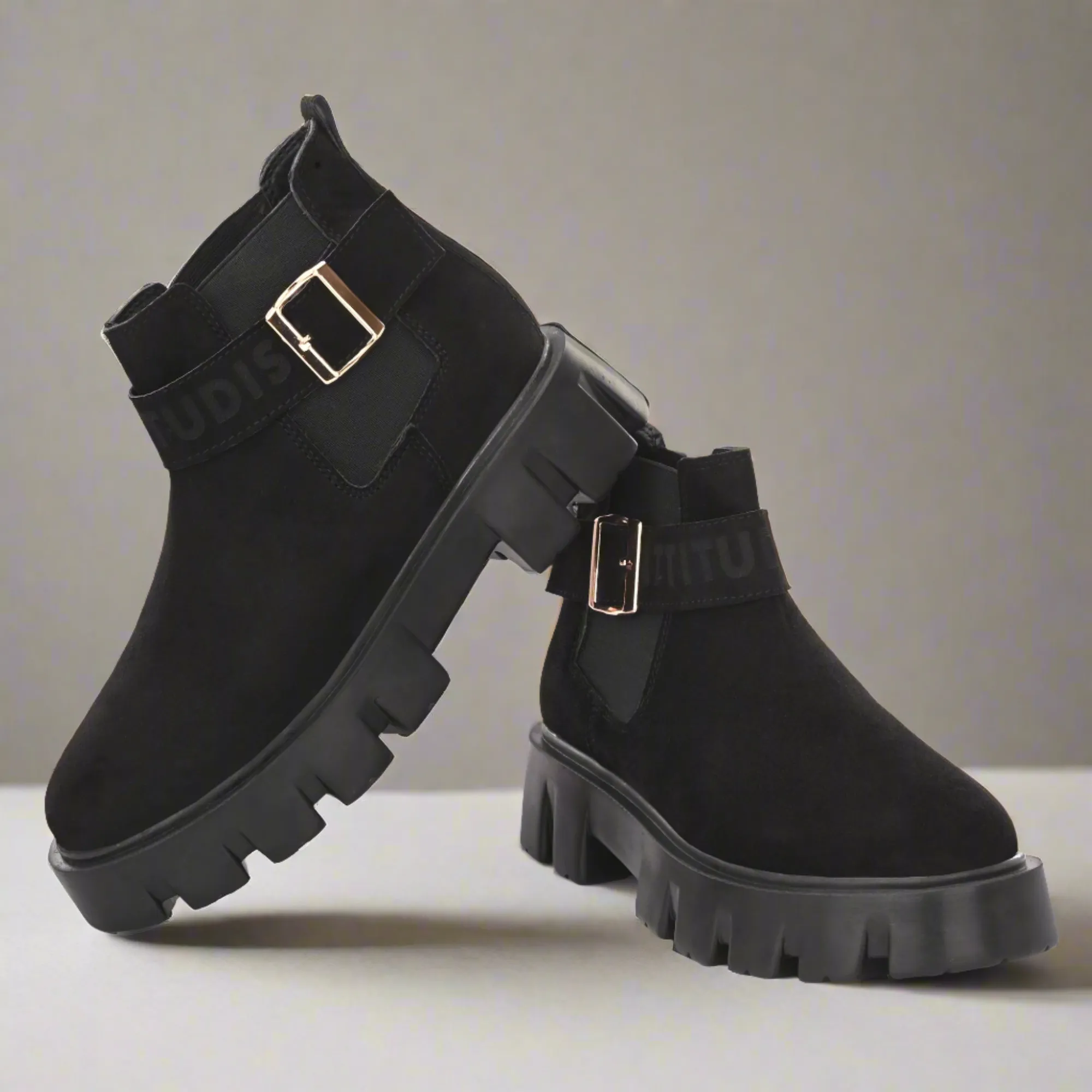 Attitudist Unisex Black Mid Top High Heel Jodhpur Boots