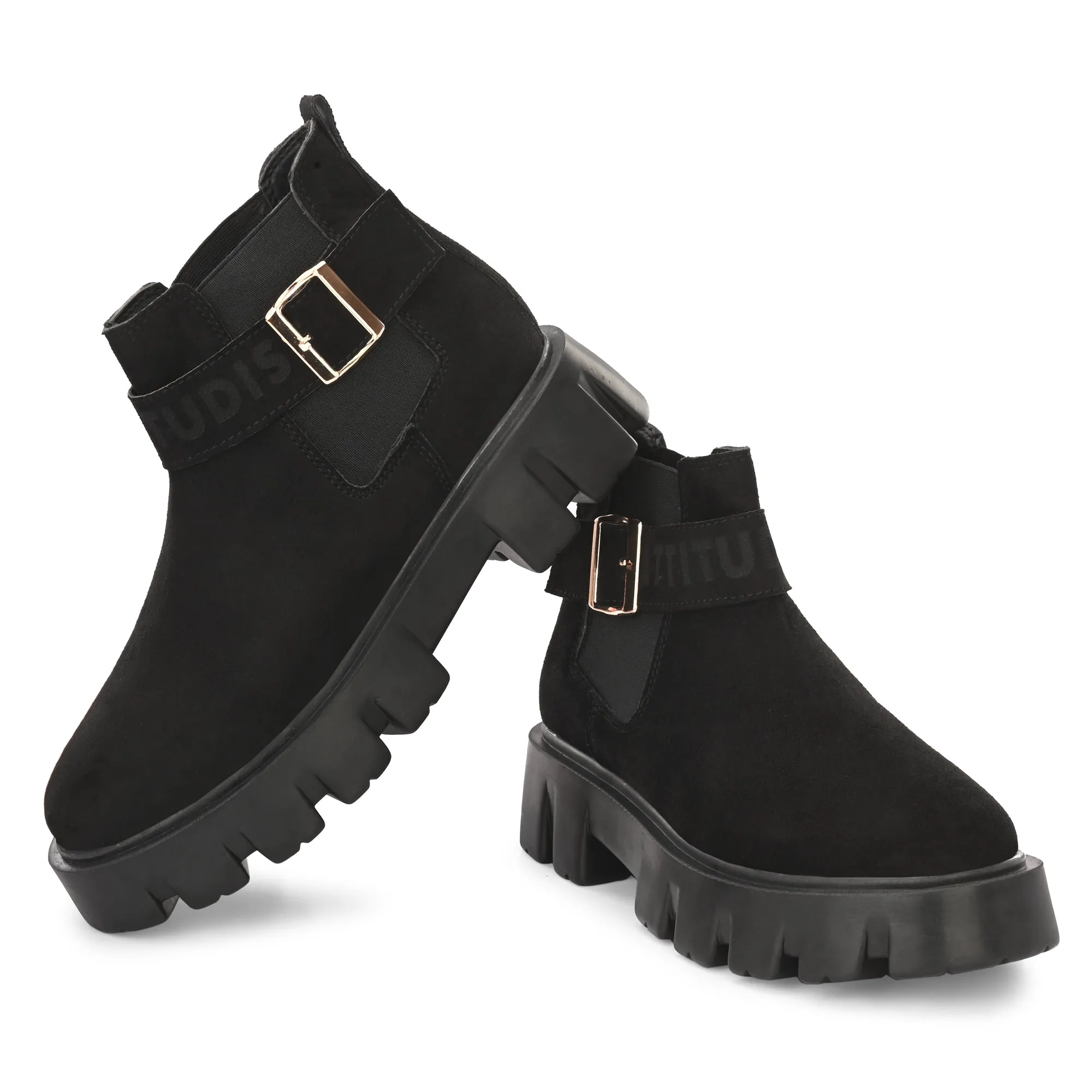 Attitudist Unisex Black Mid Top High Heel Jodhpur Boots