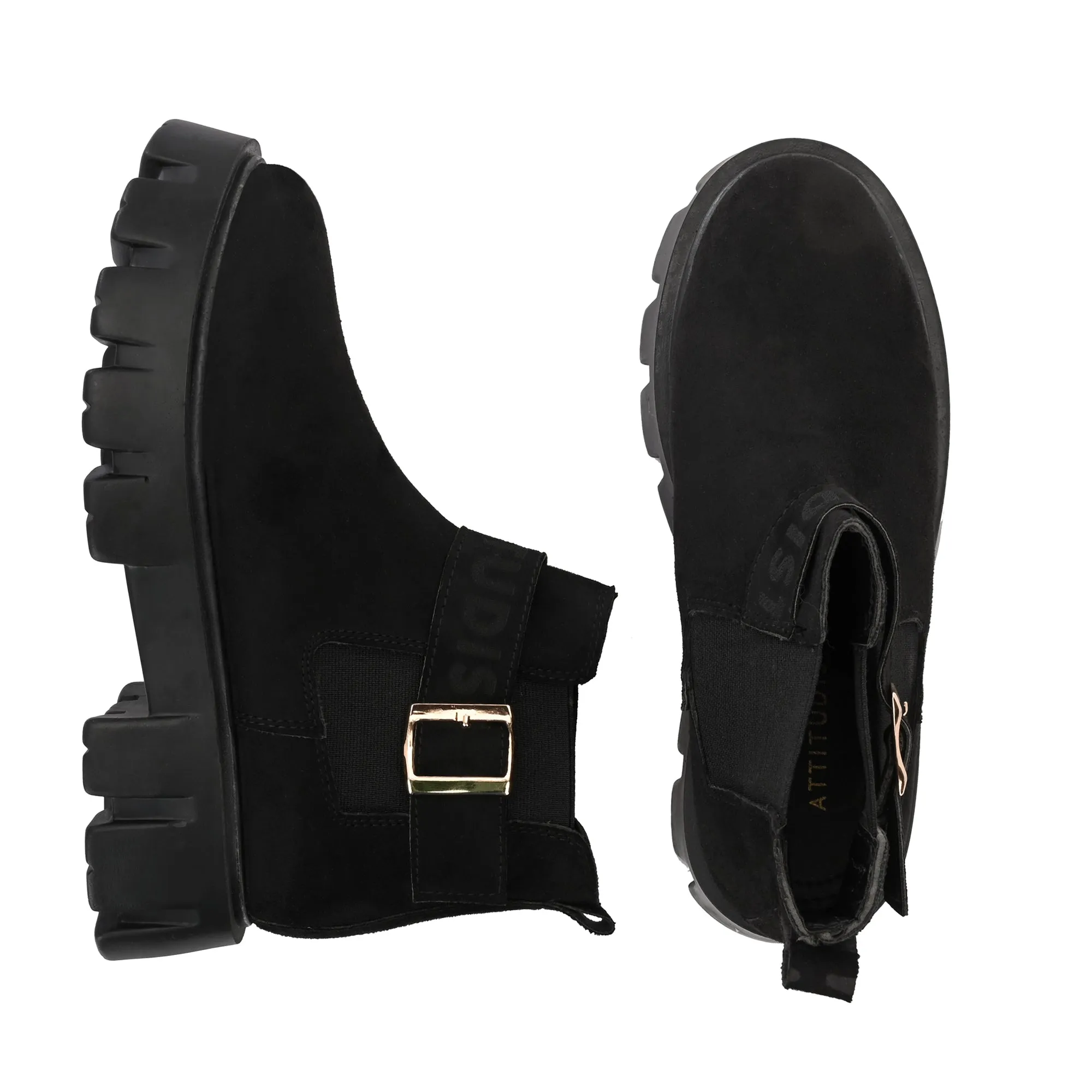 Attitudist Unisex Black Mid Top High Heel Jodhpur Boots