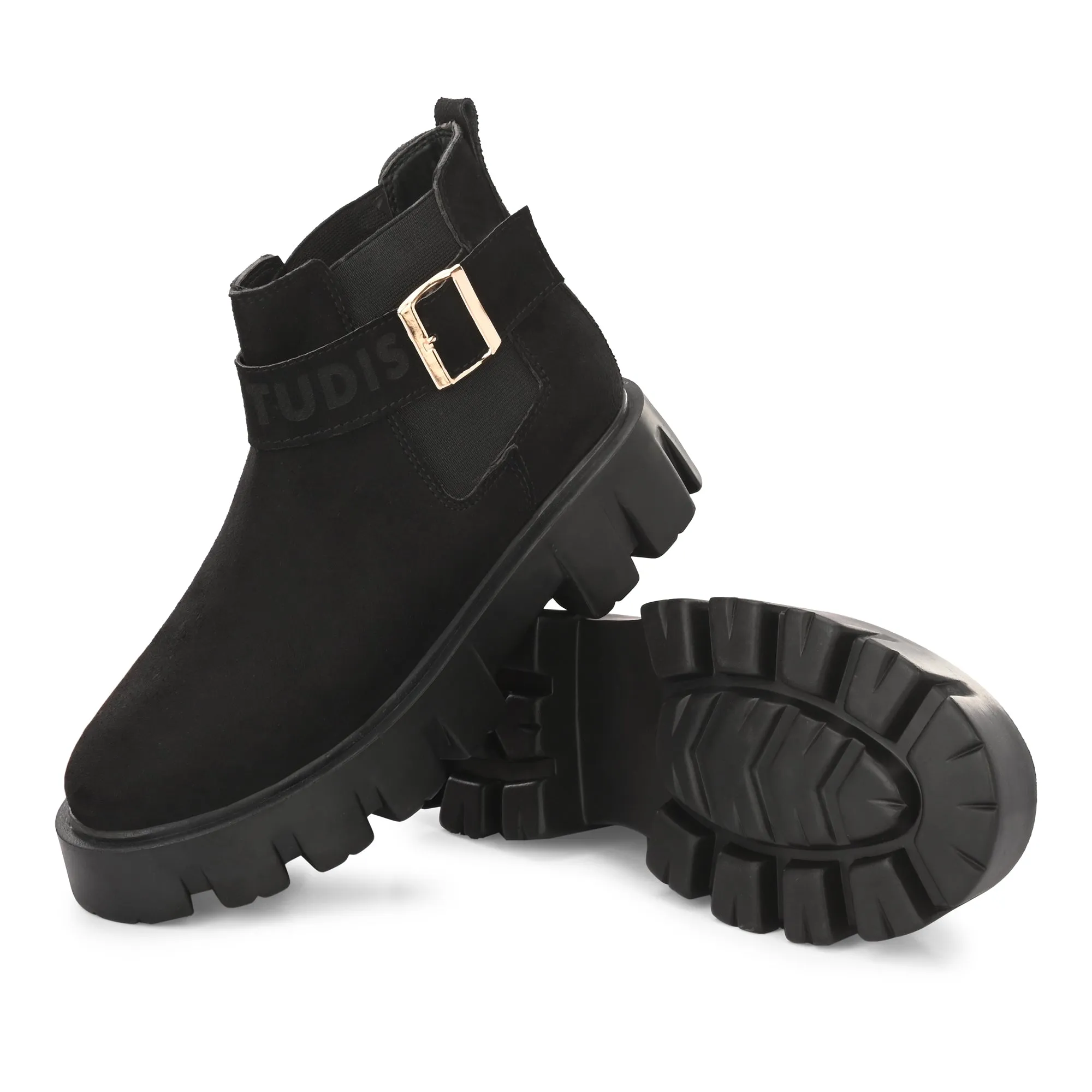 Attitudist Unisex Black Mid Top High Heel Jodhpur Boots