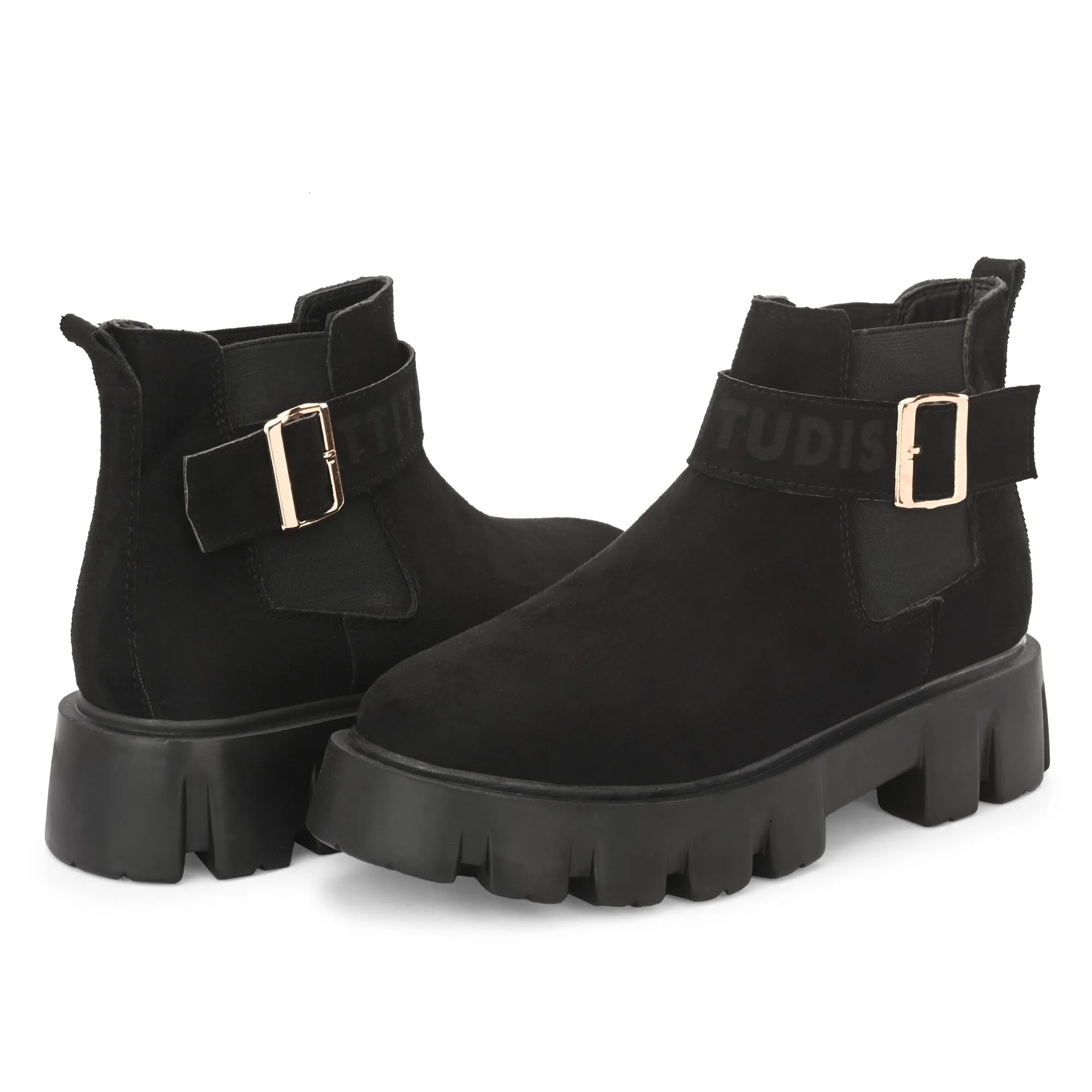 Attitudist Unisex Black Mid Top High Heel Jodhpur Boots