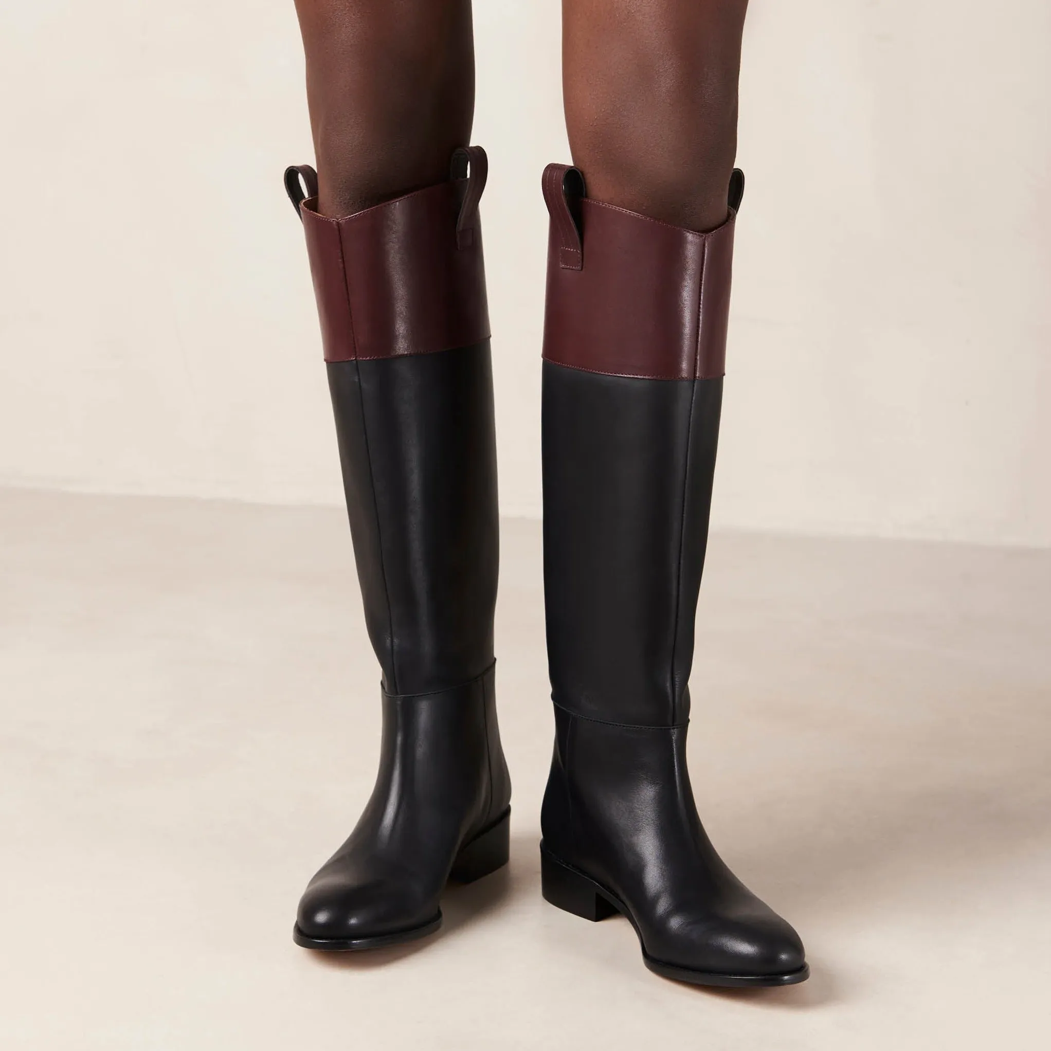 Billie Bicolor Black Burgundy Leather Boots