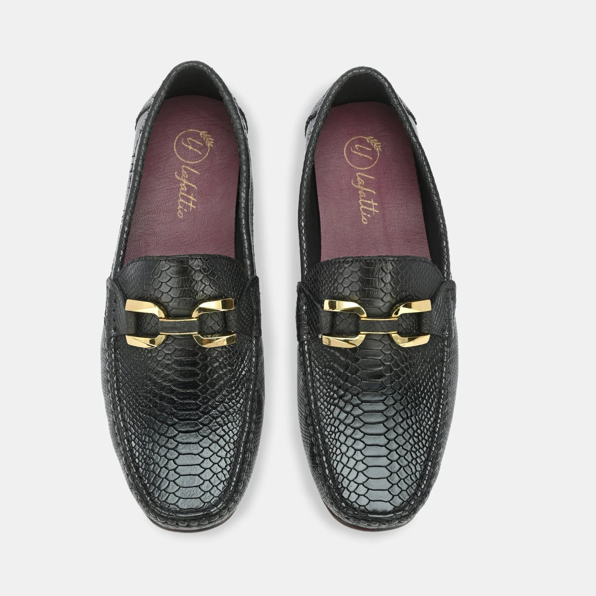 Black Imprinted Buckled Loafers by Lafattio