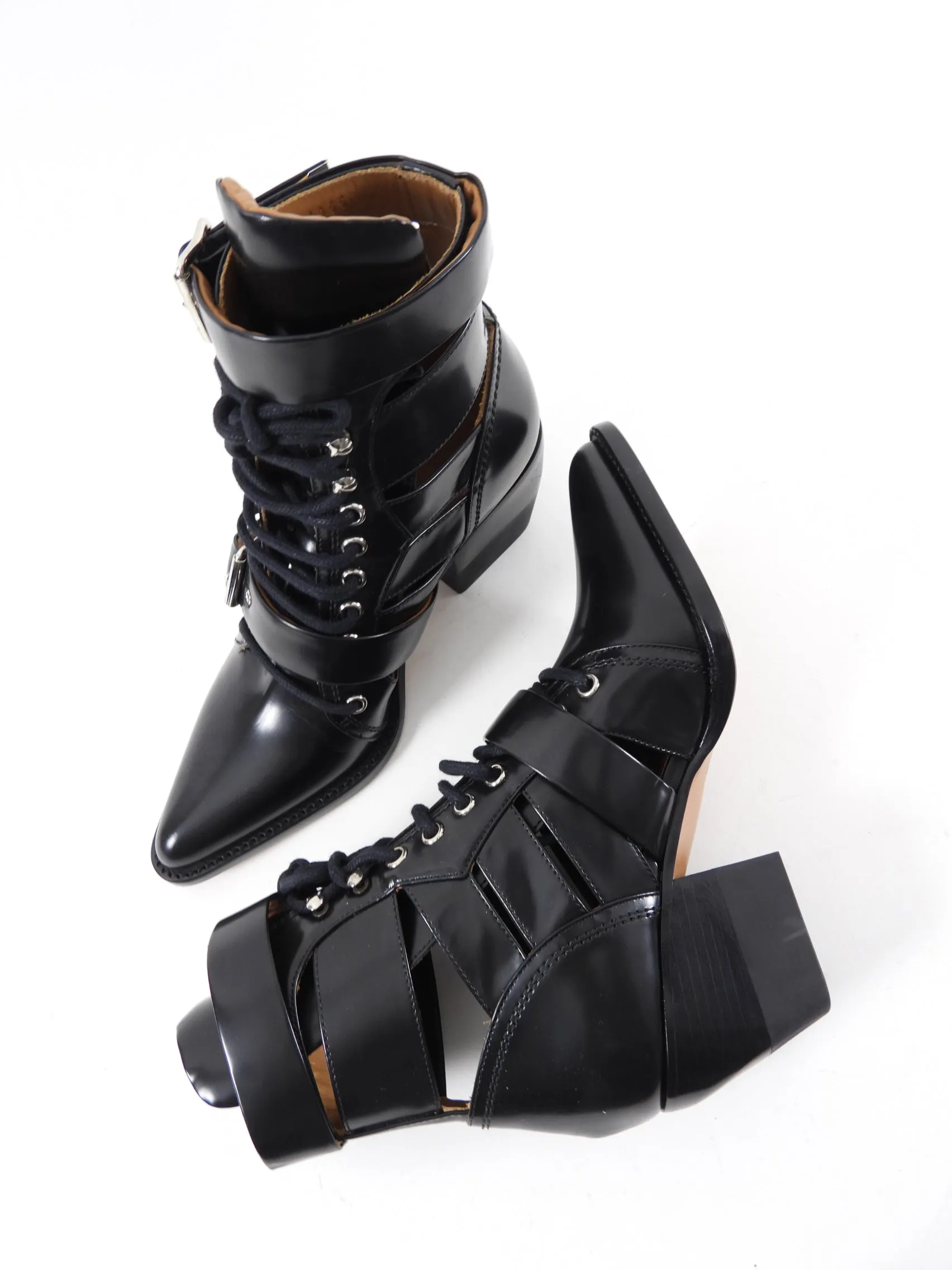 Chloe Black Glossed Leather Rylee Boots - 37