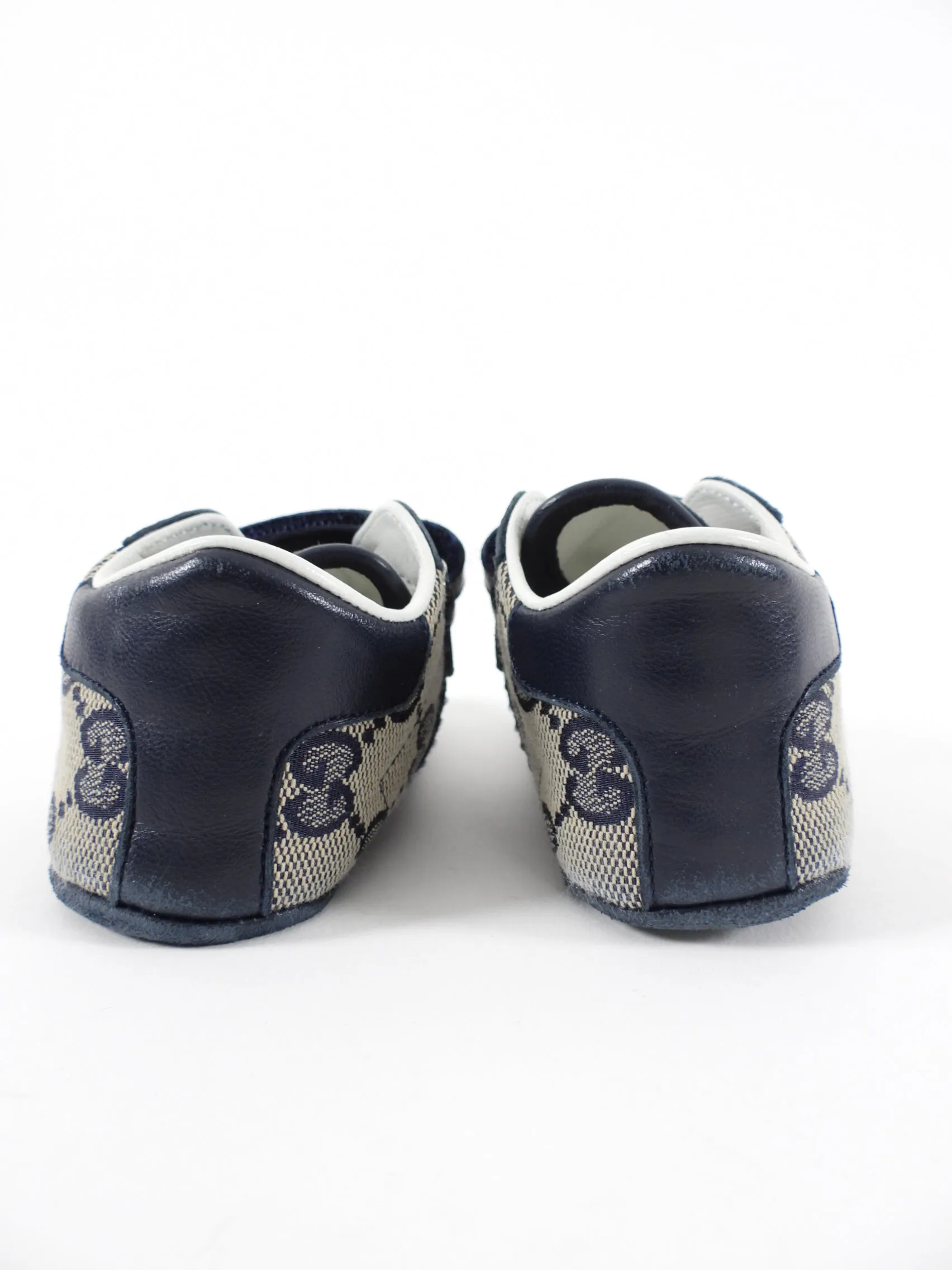 Gucci Baby Monogram Canvas Navy Web Stripe Shoes