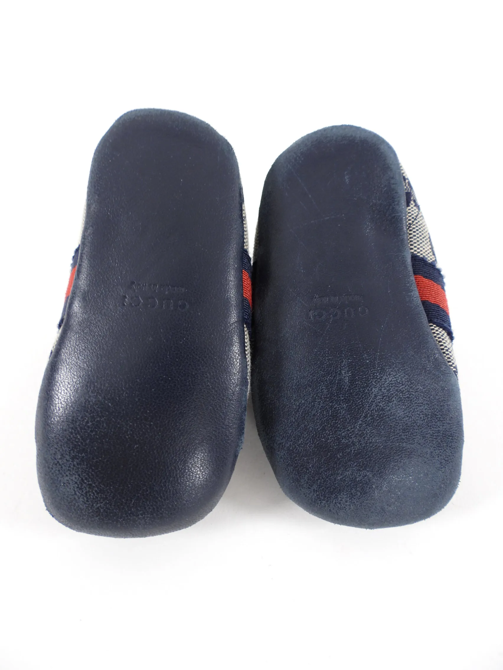 Gucci Baby Monogram Canvas Navy Web Stripe Shoes