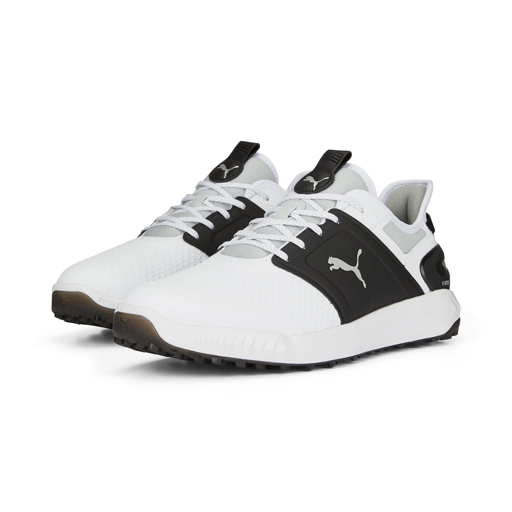 IGNITE ELEVATE Wide Spikeless Golf Shoes | Puma White / Puma Black / Metallic Silver