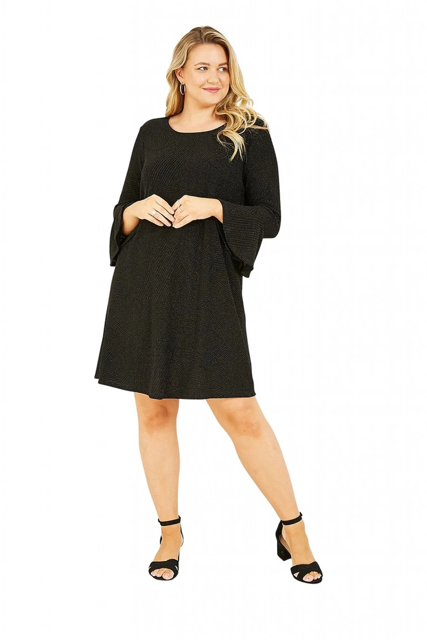 Mela London Black Sparkle Tunic With Fluted Sleeves