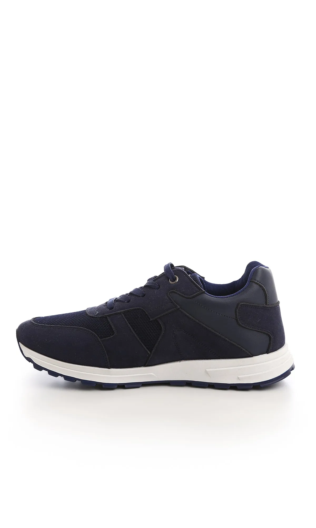 O171186 Oval Toe Navy Blue Leather Casual Shoes