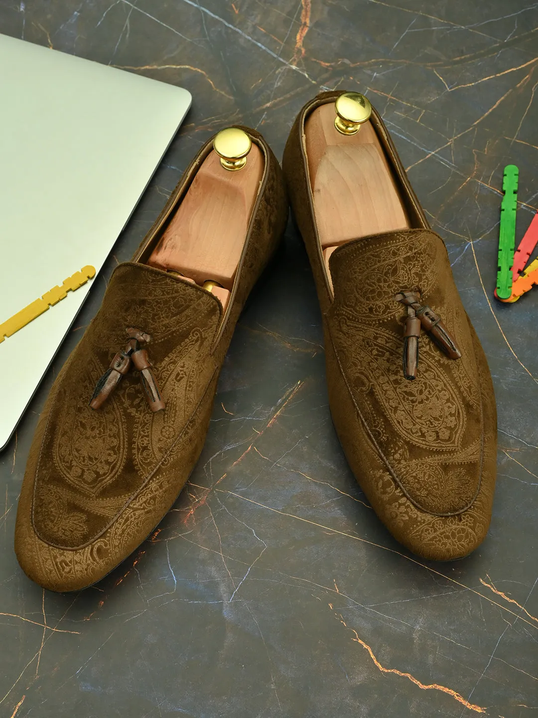 Paisley Print Brown Loafers