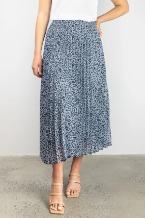 Ritzy Ice Blue Leopard Chiffon Pleated Midi Skirt