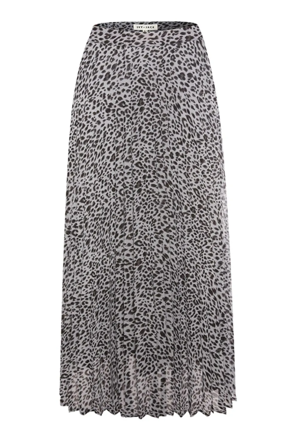 Ritzy Ice Blue Leopard Chiffon Pleated Midi Skirt