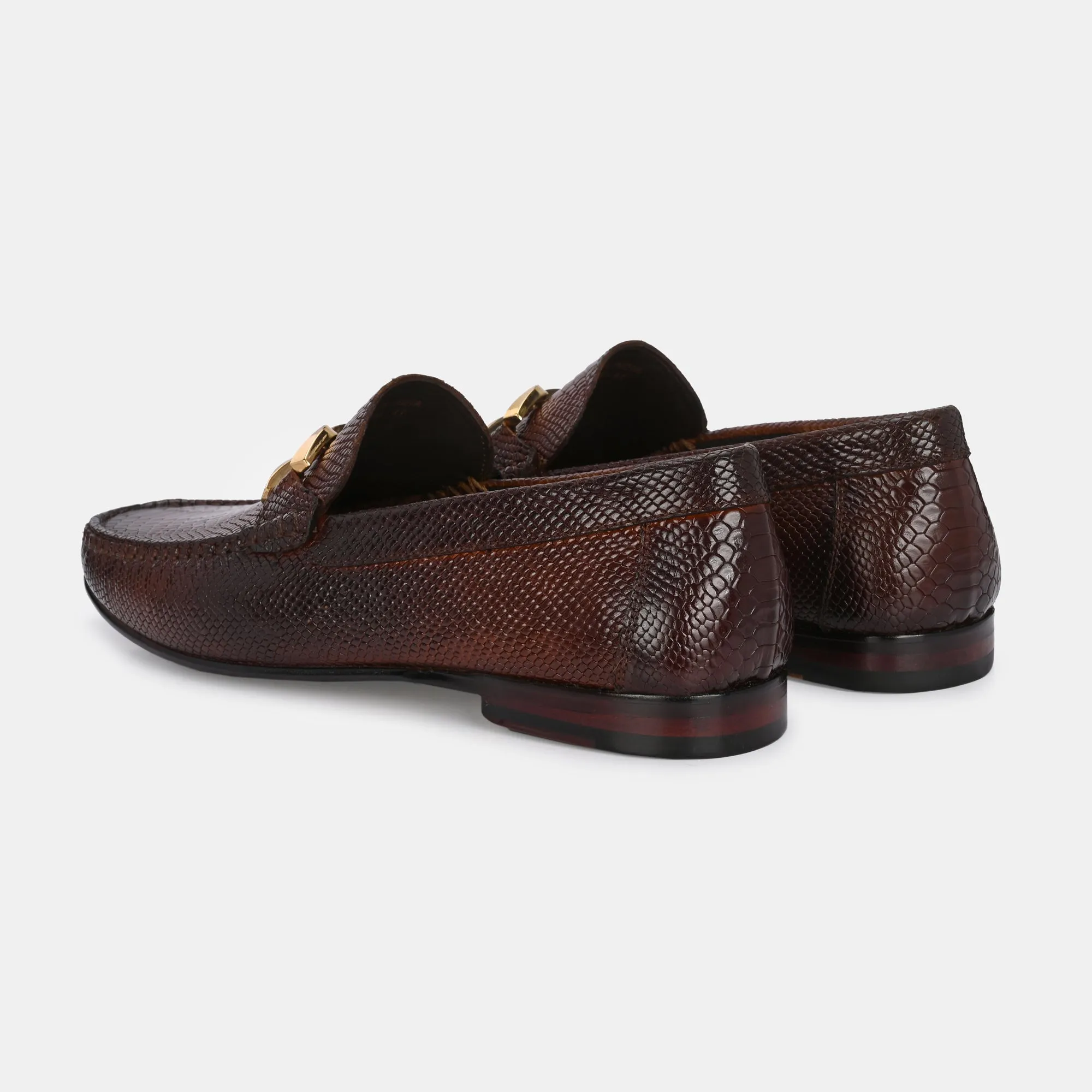 Tan Imprinted Buckled Loafers by Lafattio