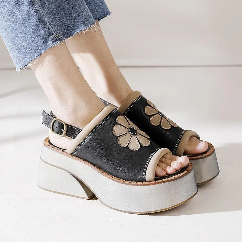 Women's Casual Shoes: GP112 Luxury Leather Platform Flower Sandals