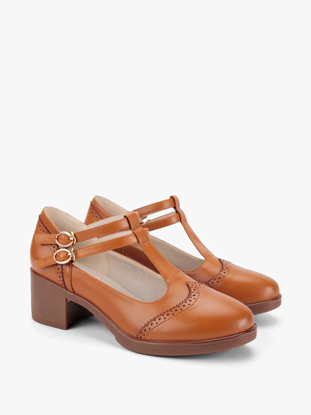 Women‘s Classic T-Strap Leather Shoes