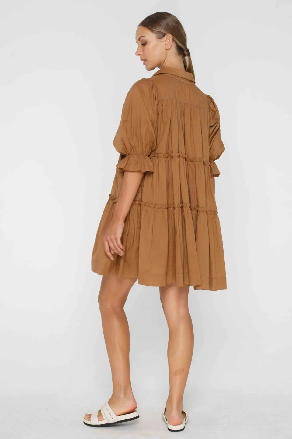 You Put A Spell On Me Caramel Tiered Mini Dress