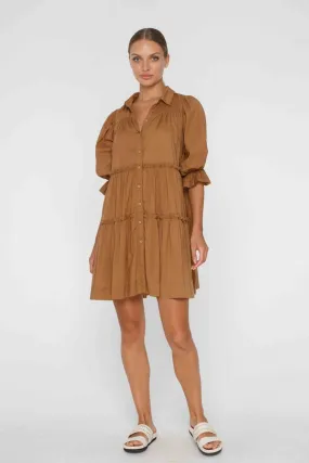 You Put A Spell On Me Caramel Tiered Mini Dress